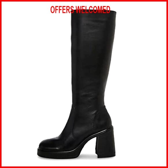 Platform Boots Square Toe Chunky Heel Side Zip Knee High Women's Shoes - Picture 2 of 7